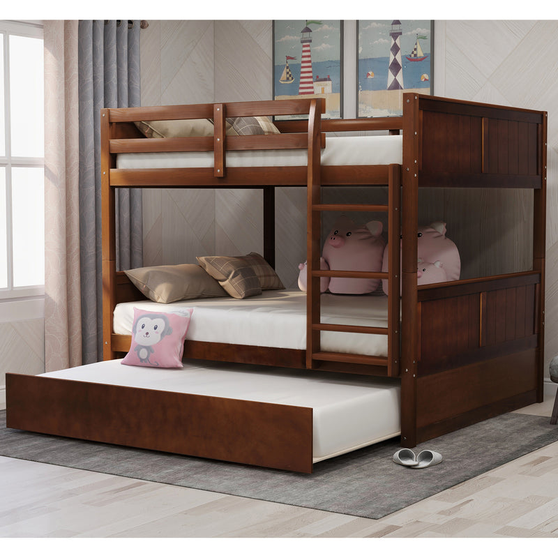 Full Over Full Bunk Bed with Twin Size Trundle, Walnut