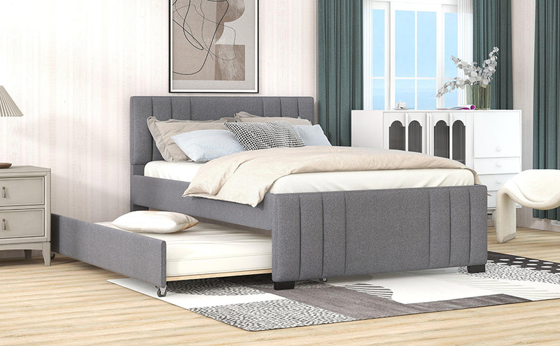 Full Upholstered Platform Bed with Trundle,Grey