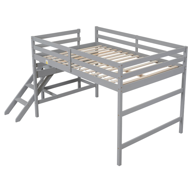 Full Loft Bed with Platform,ladder,Gray