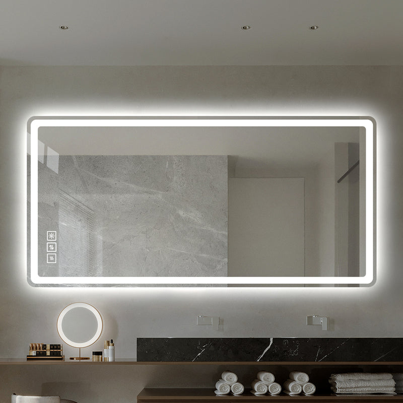 Bathroom Mirror with Led Lights Front and Backlit,  Anti-Fog Lighted Vanity Mirrors for Wall Mounted, 3 Colors and 5 level Dimmable, Horizontal/Vertical