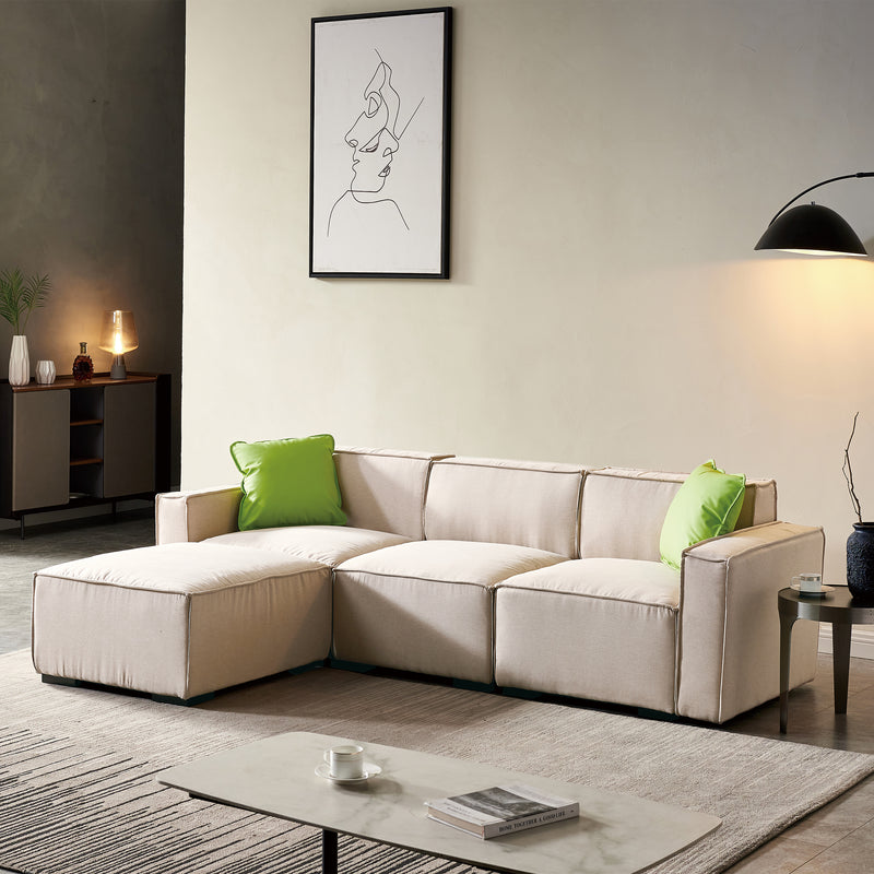 【video】Modular Sofa L Shape with Convertible Ottoman Chaise(Beige)