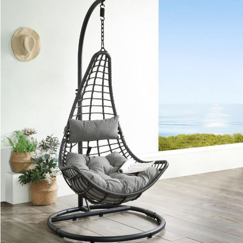 Patio Hanging Chair with Stand, Gray Fabric & Charcaol Wicker