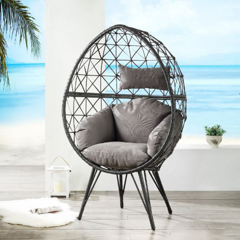 Patio Lounge Chair, Light Gray Fabric & Black Wicker