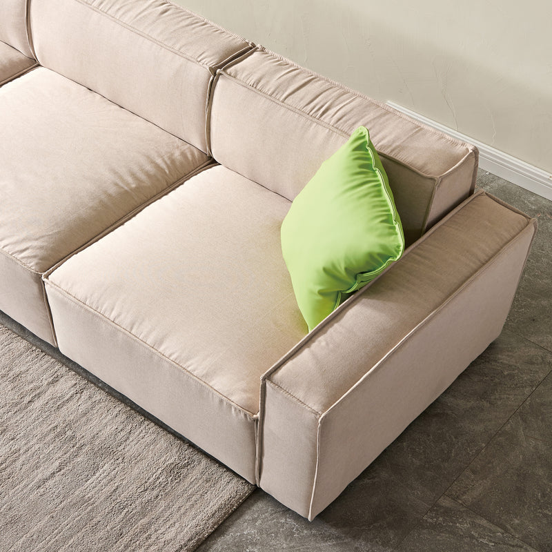 【video】Modular Sofa L Shape with Convertible Ottoman Chaise(Beige)