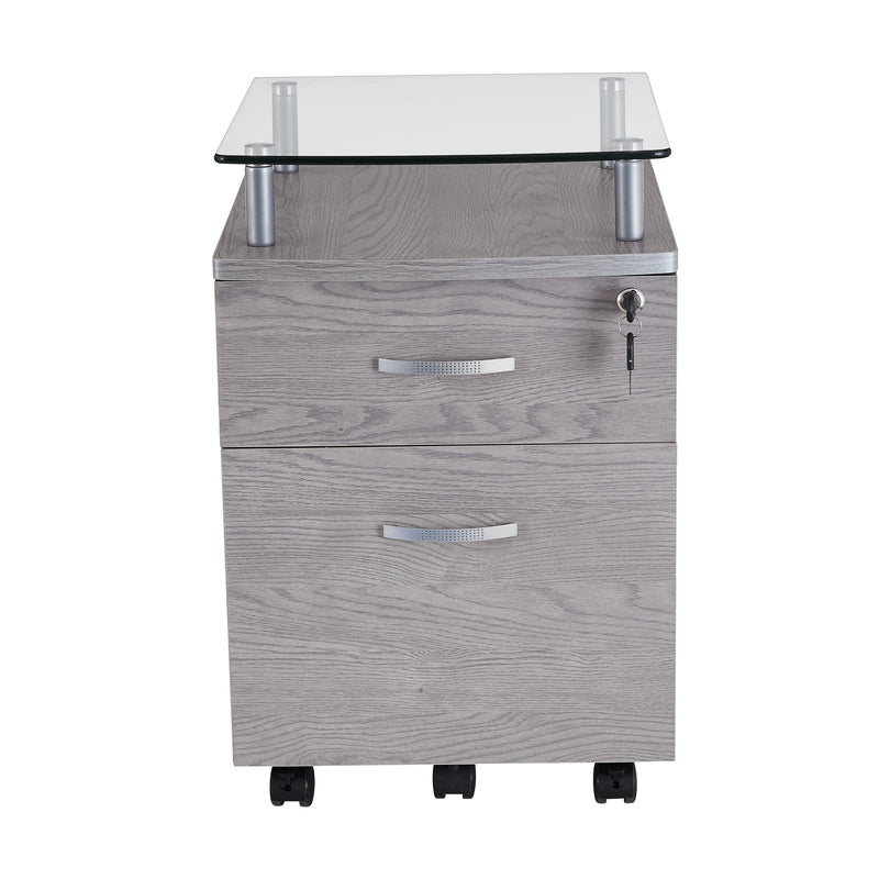 Techni Mobili Rolling File Cabinet with Glass Top, Grey