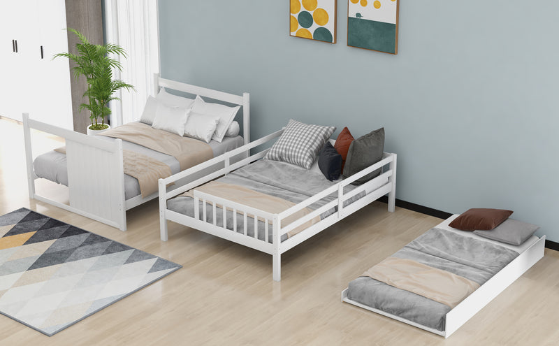 Full over Full Bunk Bed with Twin Size Trundle, White