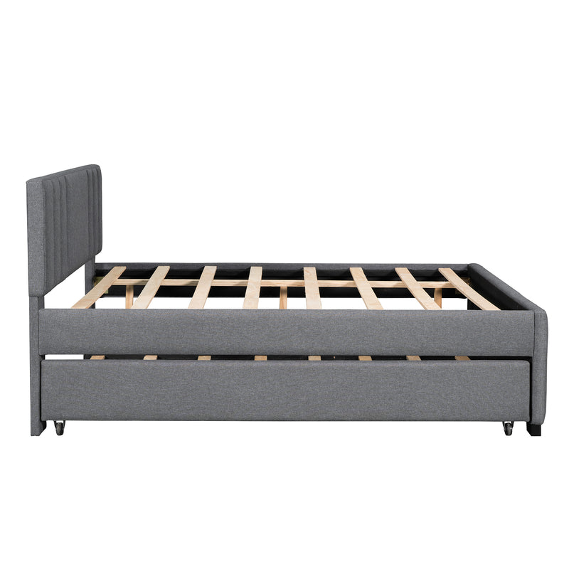 Full Upholstered Platform Bed with Trundle,Grey