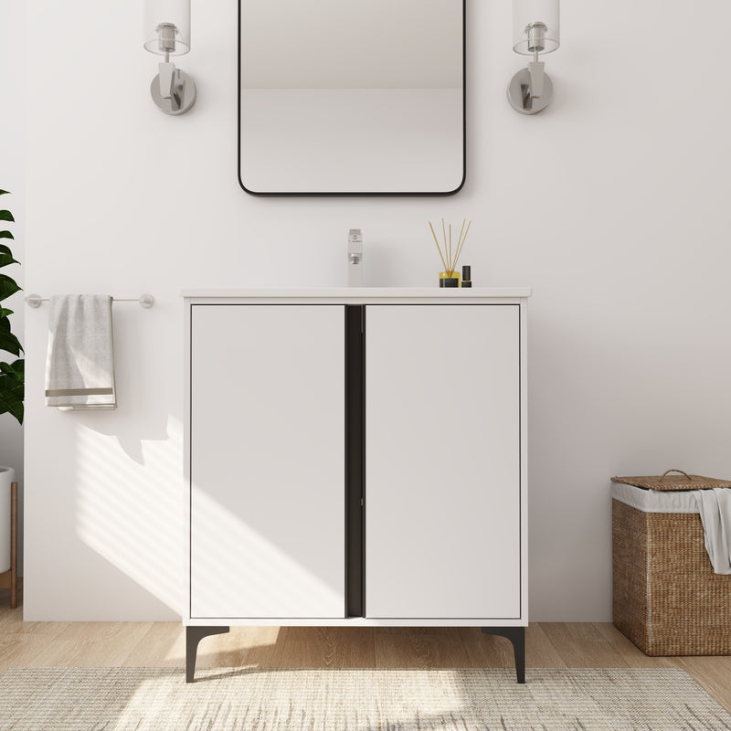 30" Freestanding Bathroom Vanity With Ceramic Sink-BVB06730WH-BL9075B