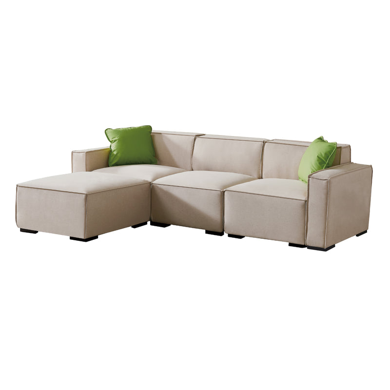 【video】Modular Sofa L Shape with Convertible Ottoman Chaise(Beige)