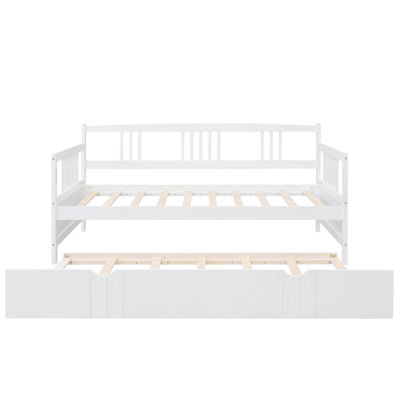 Twin Size Daybed Wood Bed with Twin Size Trundle,White