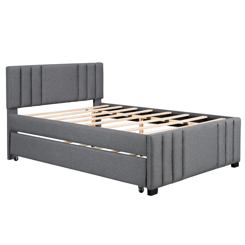 Full Upholstered Platform Bed with Trundle,Grey