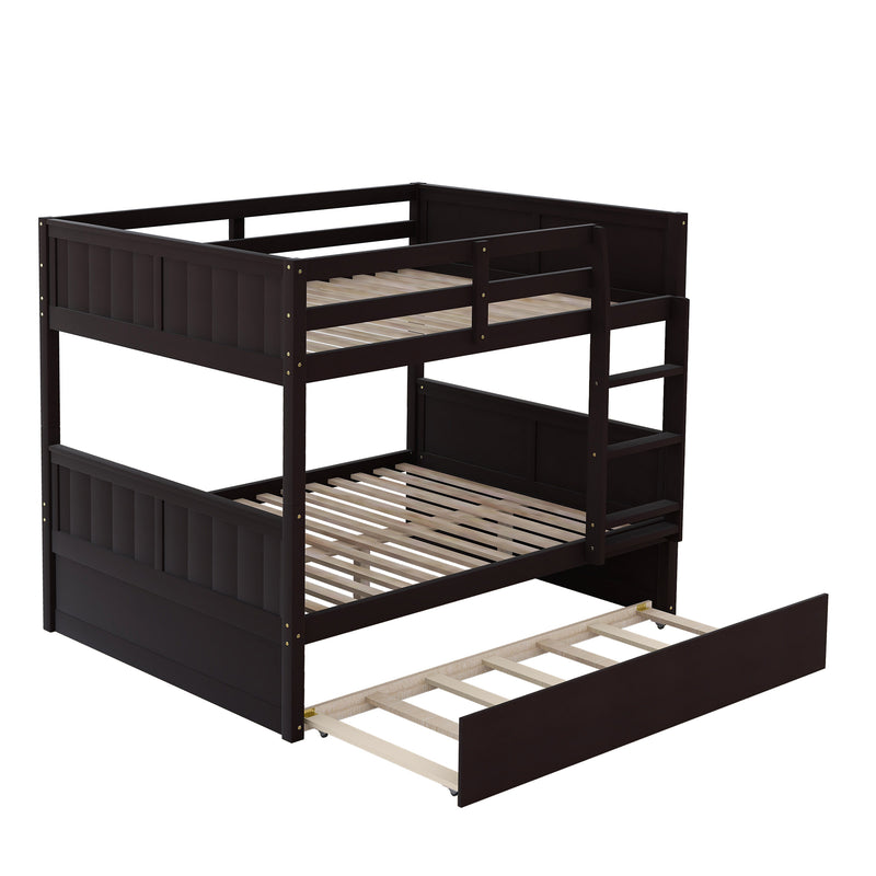 Full Over Full Bunk Bed with Twin Size Trundle, Espresso