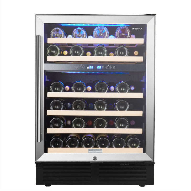 24 inch 46 Bottle Wine Cooler Cabinet Beverage Fridge Small Wine Cellar Soda Beer Counter Top Bar Quiet Operation Compressor Freestanding Clear Glass Door for Office