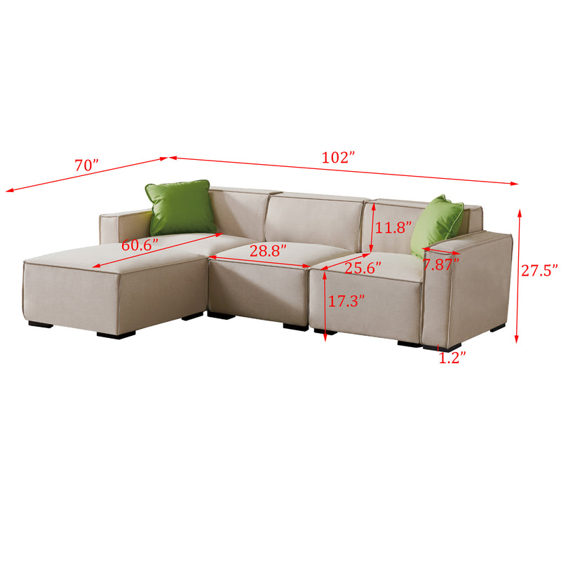 【video】Modular Sofa L Shape with Convertible Ottoman Chaise(Beige)