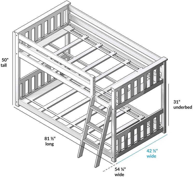 Max & Lily Solid Wood Twin Low Bunk Bed, Blue