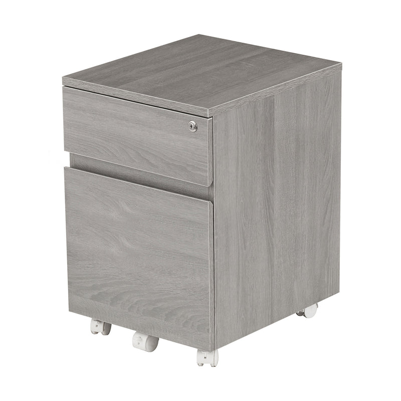 Techni Mobili Rolling Two Drawer Vertical Filing Cabinet with Lock and Storage, Grey