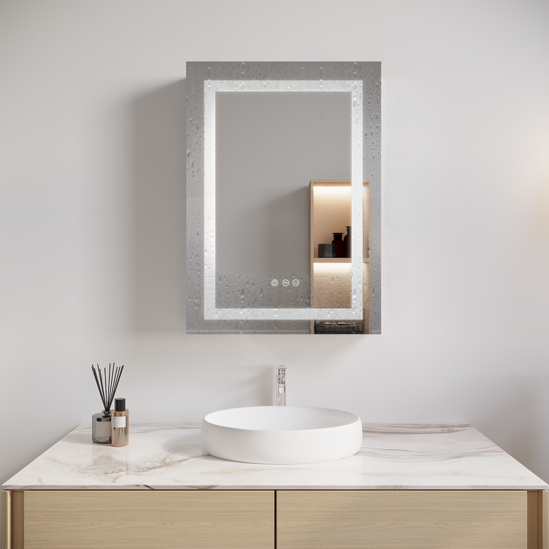 26x20 inch Bathroom Medicine Cabinet with LED Mirror, Anti-Fog, Waterproof, 3000K~6000K Single Door Lighted Bathroom Cabinet with Touch Swich, Dimmable,Recessed or Surface Mount (Left Door)