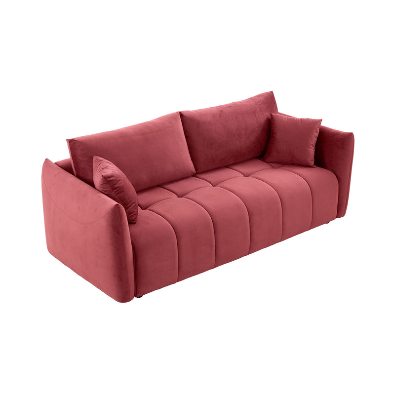 Sectional Sofa,3 seater sofa with 3 Pillows for Living Room,Velvet  for bedroom, livingroom Wine Red