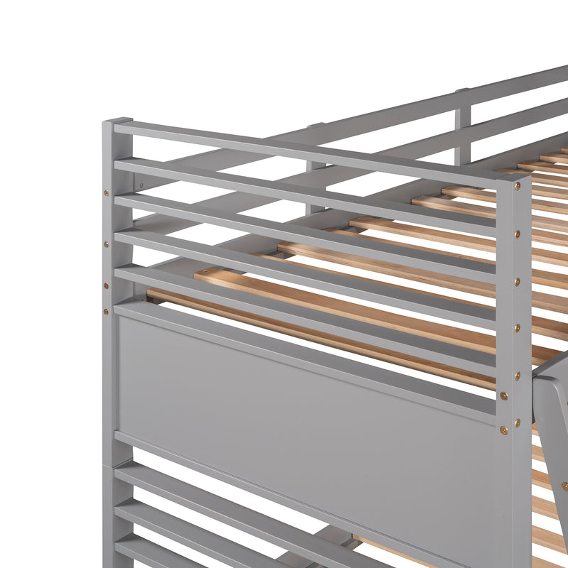 Twin over Twin Wood Bunk Bed with Two Drawers - Gray