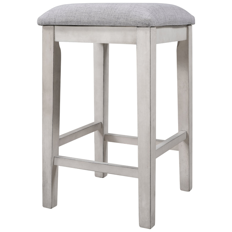 4 Pieces Counter Height Table with Fabric Padded Stools,Rustic Bar Dining Set with Socket,Cherry Top +Distressed White Body