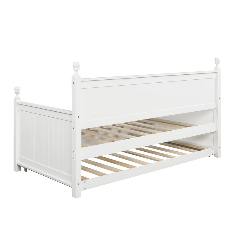 Twin Size Wood Daybed with Twin Size Trundle (White)