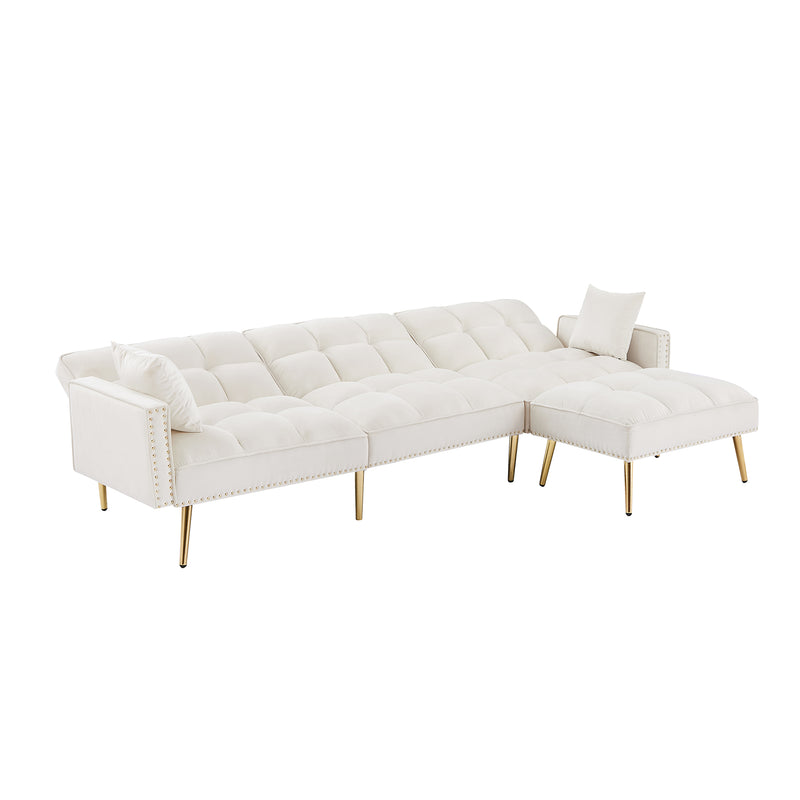 Modern Velvet Upholstered Reversible Sectional Sofa Bed , L-Shaped Couch with Movable Ottoman For Living Room.