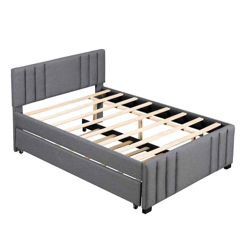 Full Upholstered Platform Bed with Trundle,Grey