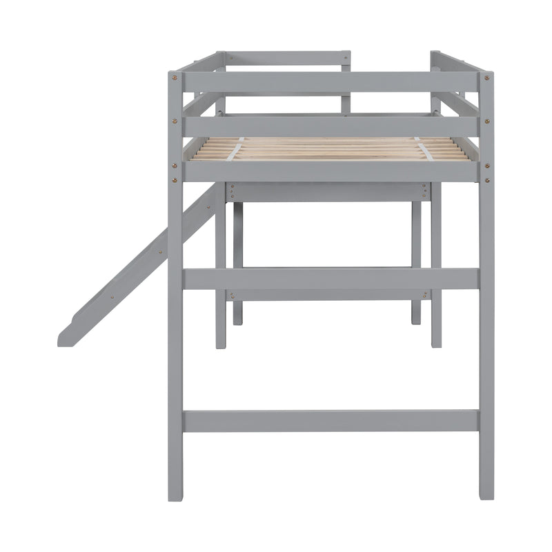 Twin Loft Bed with Platform,ladder,Gray