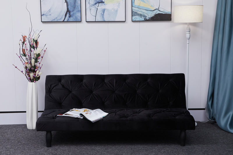 2534B Sofa converts into sofa bed 66" black velvet sofa bed suitable for family living room, apartment, bedroom