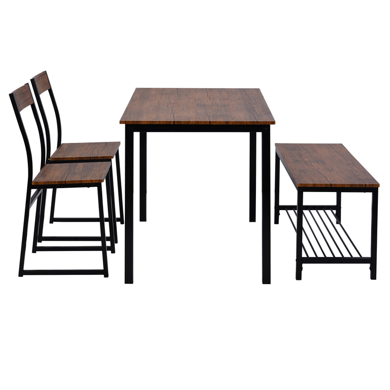 4 Piece Dining Set for 4 Kitchen Table Set Computer Desk with 2 Chairs and Bench for Home Dining Room, Brown