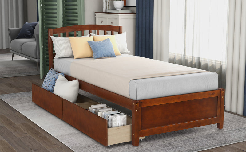 Twin Platform Storage Bed Wood Bed Frame with Two Drawers and Headboard