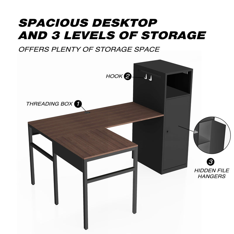 Metal storage cabinet with desk/File Cabinet/Metal Locker Office Cupboard for Bedroom/Living Room/Office L shaped desk set