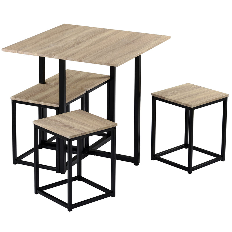 5 Piece Dining Set, Bar Table Set for 4, Bar Table with 4 Bar Stools, Industrial for Kitchen/Living Room/Bar/Restaurant, Oak+Black