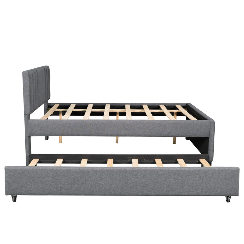 Full Upholstered Platform Bed with Trundle,Grey