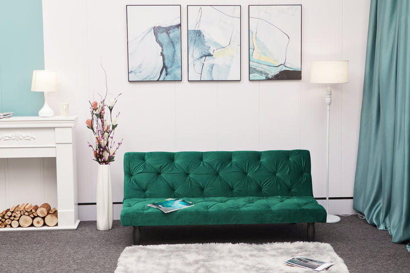 2534B Sofa converts into sofa bed 66" green velvet sofa bed suitable for family living room, apartment, bedroom