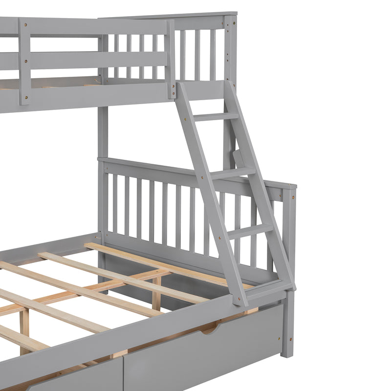 Twin-Over-Full Bunk Bed with Ladders and Two Storage Drawers(Gray)