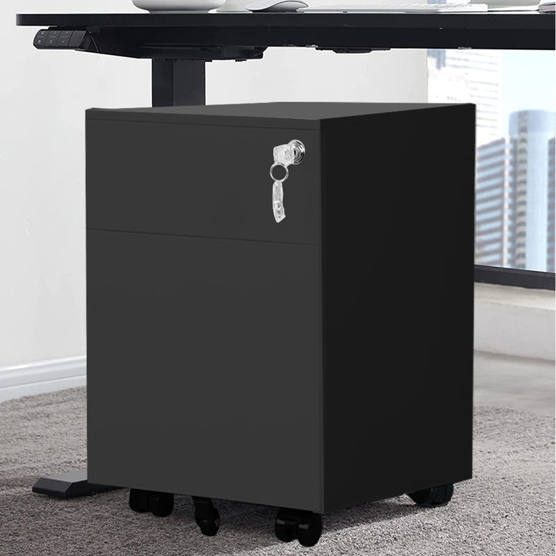 2 Drawer Mobile File Cabinet with Lock Metal Filing Cabinet for Legal/Letter/A4/F4 Size, Fully Assembled Include Wheels, Home/Office Design