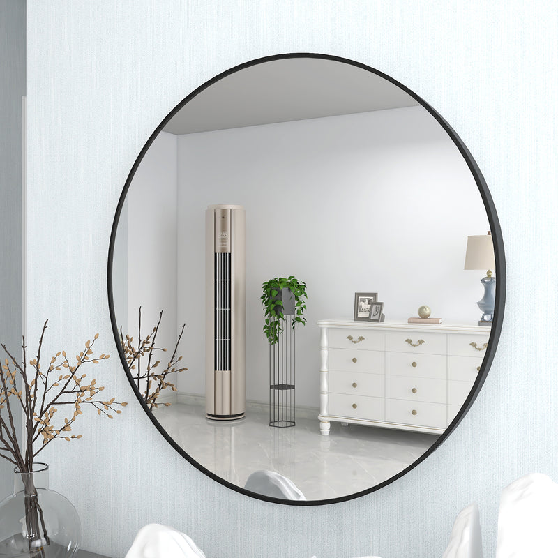 28" Wall Circle Mirror Large Round Black Farmhouse Circular Mirror for Wall Decor Big Bathroom Make Up Vanity Mirror Entryway Mirror