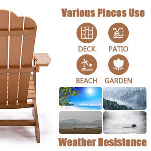 Adirondack Chair Backyard Outdoor Furniture Painted Seating with Cup Holder All-Weather and Fade-Resistant Plastic Wood for Lawn Patio Deck Garden Porch Lawn Furniture Chairs Brown