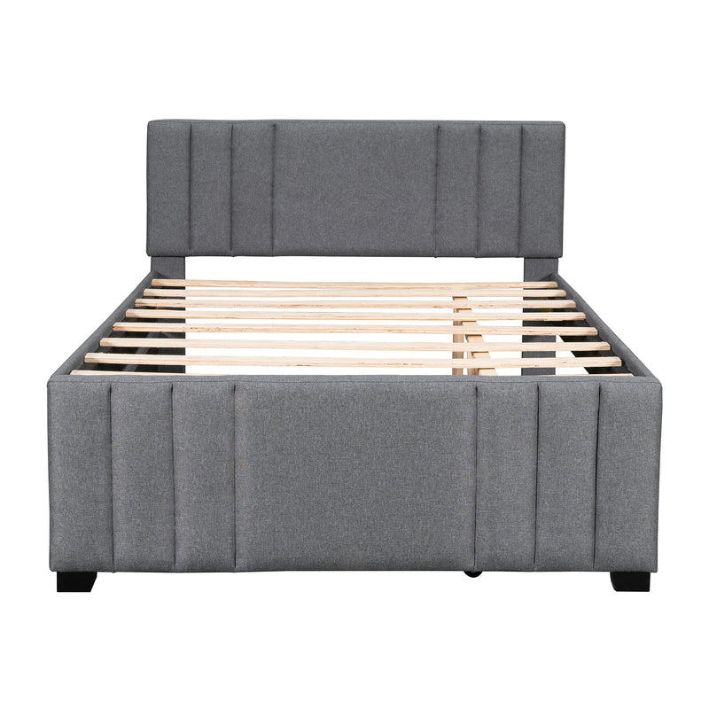 Full Upholstered Platform Bed with Trundle,Grey