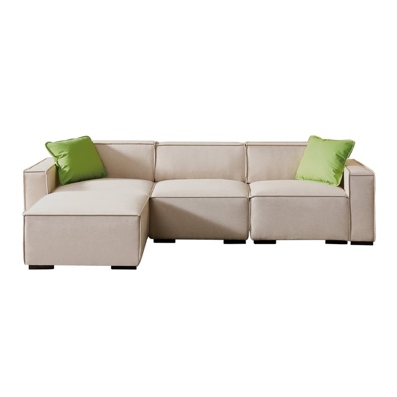 【video】Modular Sofa L Shape with Convertible Ottoman Chaise(Beige)