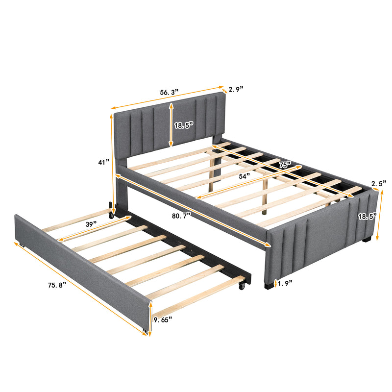 Full Upholstered Platform Bed with Trundle,Grey