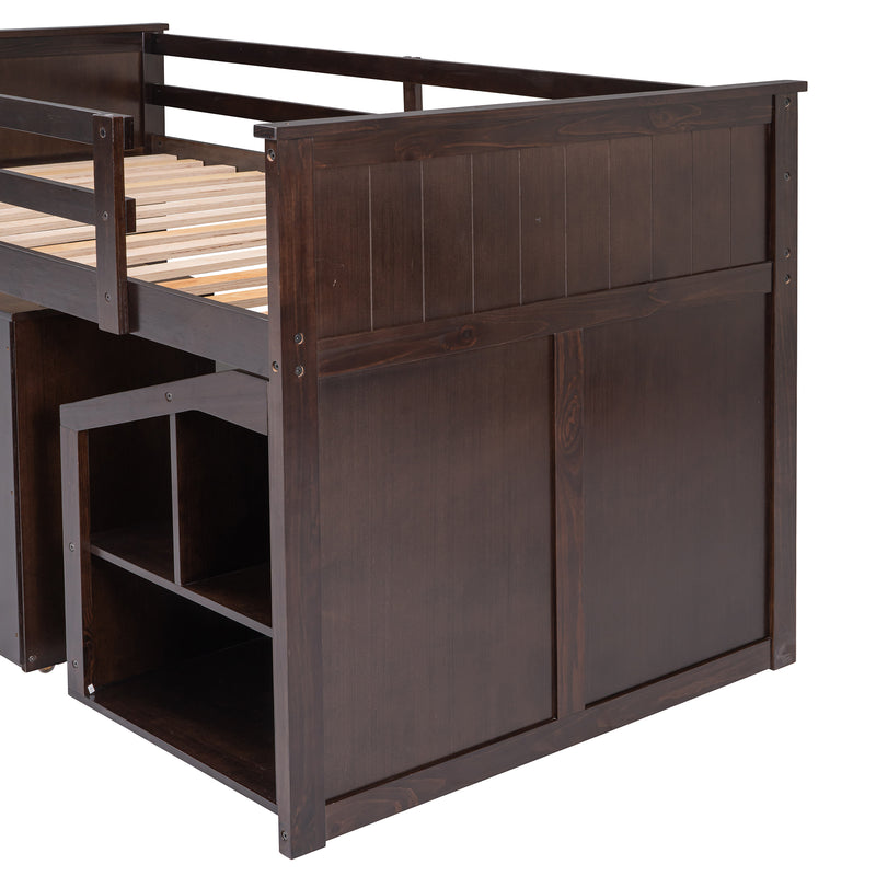 Loft Bed Low Study Twin Size Loft Bed With Storage Steps and Portable,Desk,Espresso