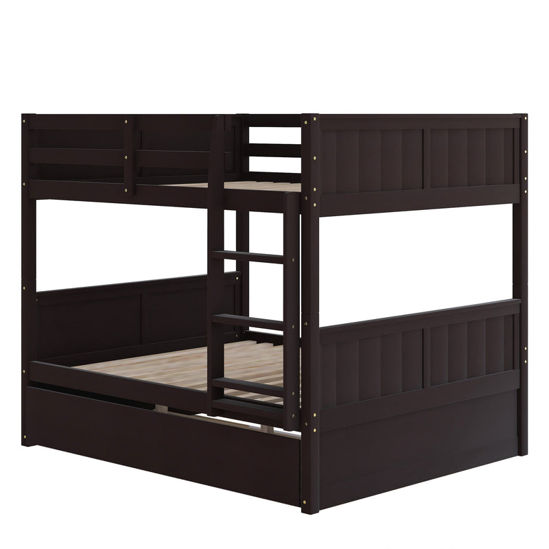 Full Over Full Bunk Bed with Twin Size Trundle, Espresso