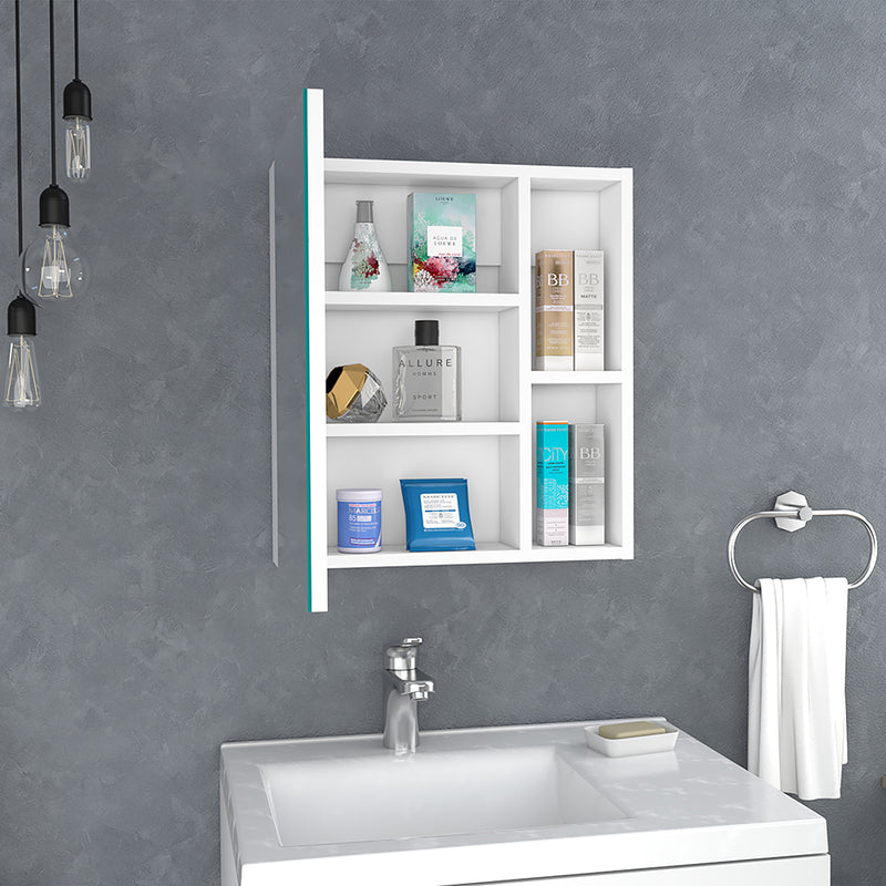 Medicine Cabinet Mirror Clifton, Five Internal Shelves, White Finish