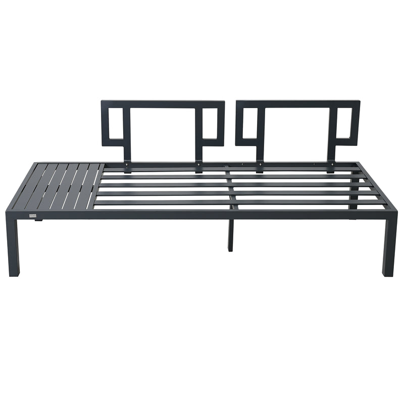 Outdoor 3-piece Aluminum Alloy Sectional Sofa Set with End Table and Coffee Table,Black Frame+Gray Cushion