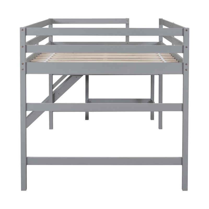 Full Loft Bed with Platform,ladder,Gray