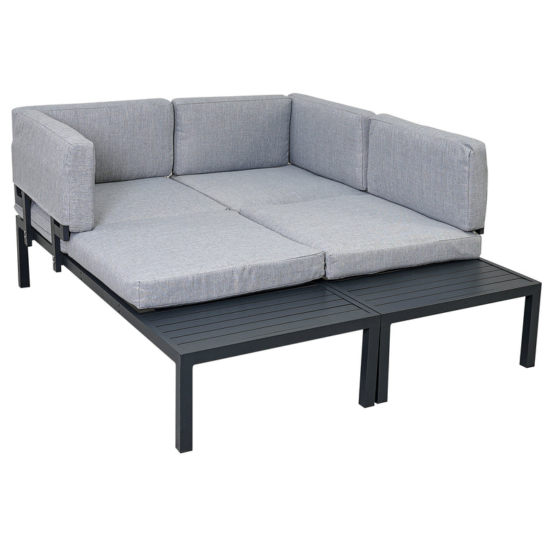 Outdoor 3-piece Aluminum Alloy Sectional Sofa Set with End Table and Coffee Table,Black Frame+Gray Cushion