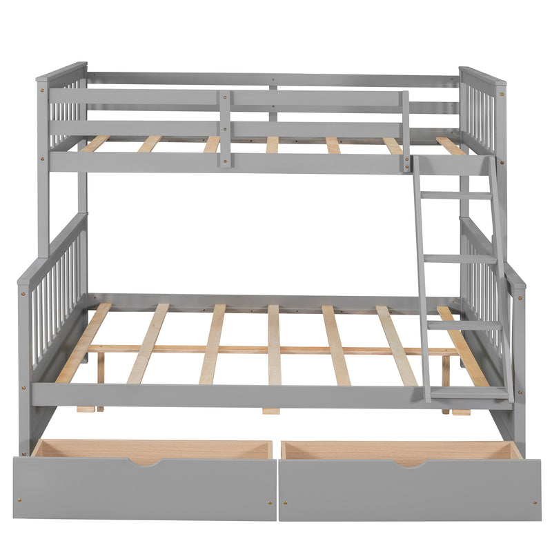 Twin-Over-Full Bunk Bed with Ladders and Two Storage Drawers(Gray)