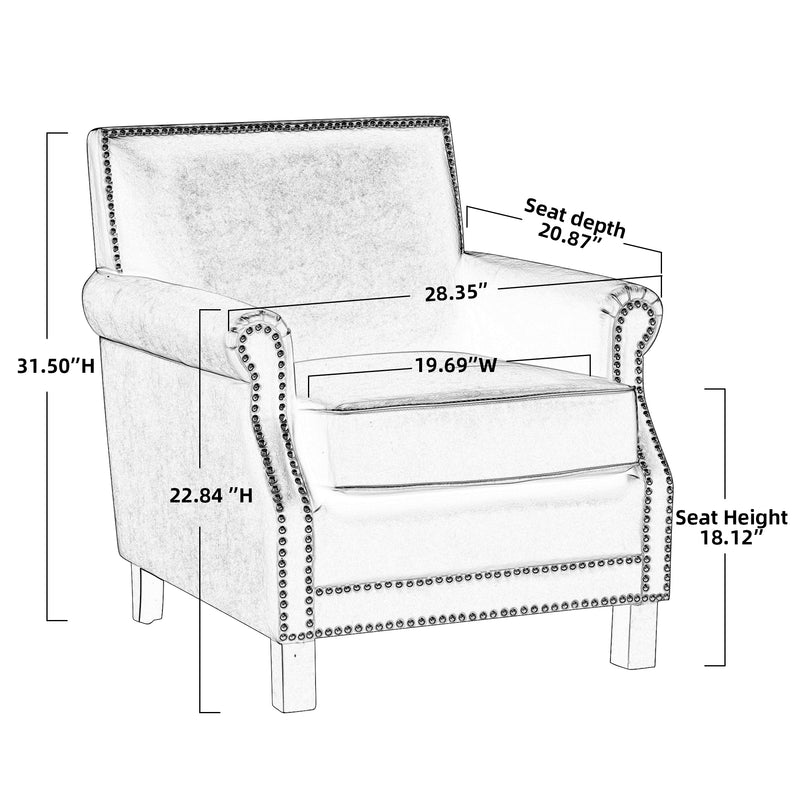 Living Traditional Upholstered PU Leather Club Chair with Nailhead Trim